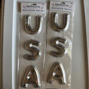 2 USA Balloon Decal silver Team USA Letters Pack Patriotic Party 4th Soccer
